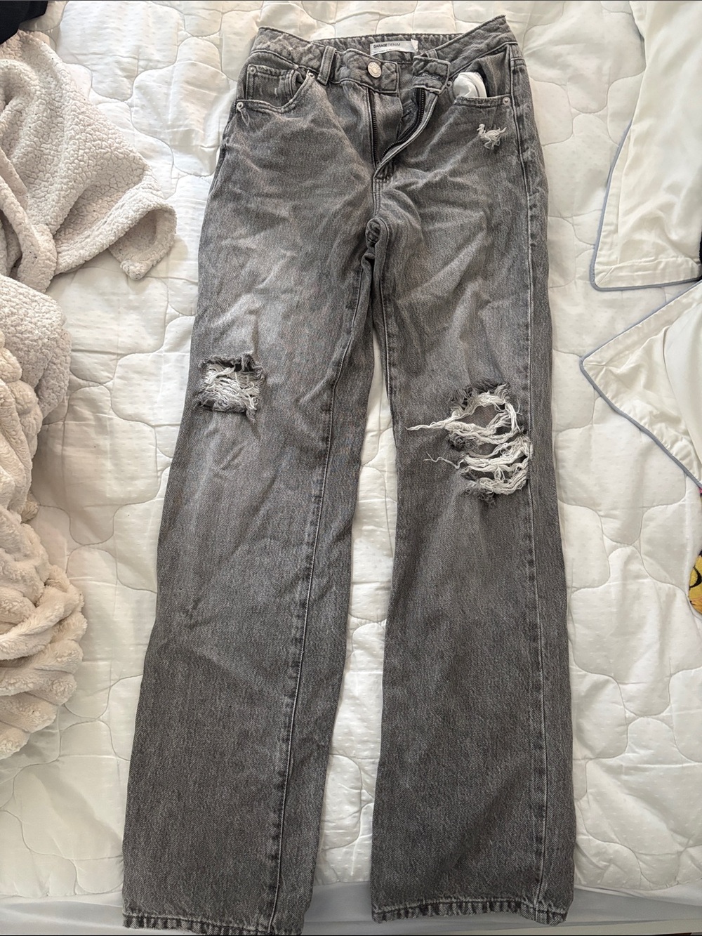 Garage Gray Distressed Straight-Leg Jeans